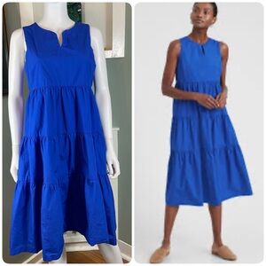 Banana Republic Organic cotton poplin Royal cobalt Blue Tiered Midi Dress Medium